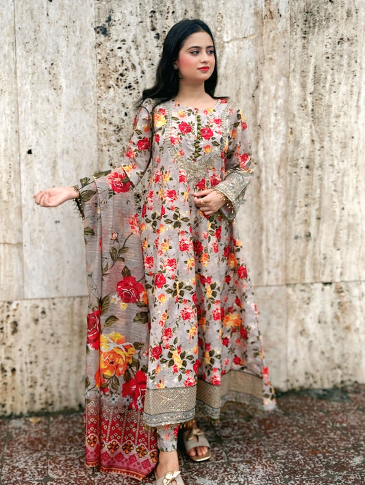 3 Piece Suit – Bana Dora with Printed Lawn Dupatta (Pret)