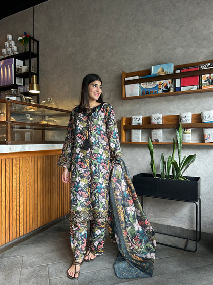 3 Piece Suit – Khadi Shirt & Trouser with Monar Dupatta (Pret)