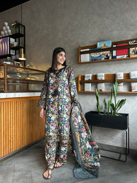 3 Piece Suit – Khadi Shirt & Trouser with Monar Dupatta (Pret)