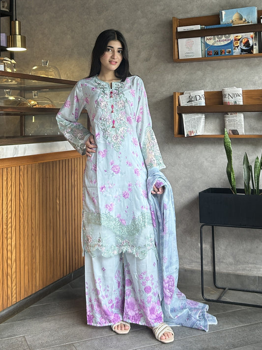 3 Piece Suit – Khadi Shirt & Trouser with Monar Dupatta (Pret)