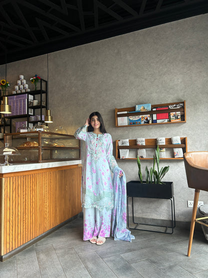 3 Piece Suit – Khadi Shirt & Trouser with Monar Dupatta (Pret)