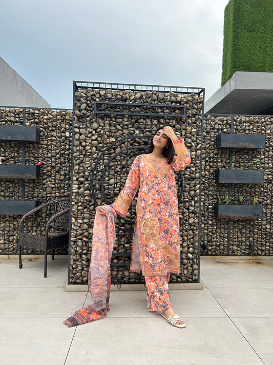 3 Piece Suit – Khadi Shirt & Trouser with Monar Dupatta (Pret)
