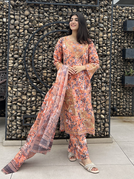 3 Piece Suit – Khadi Shirt & Trouser with Monar Dupatta (Pret)
