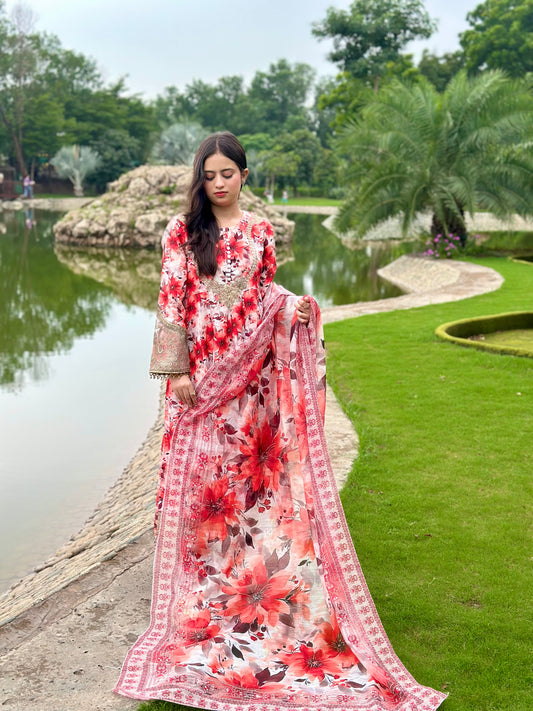 3 Piece Suit – Bana Dora with Printed Lawn Dupatta (Pret)