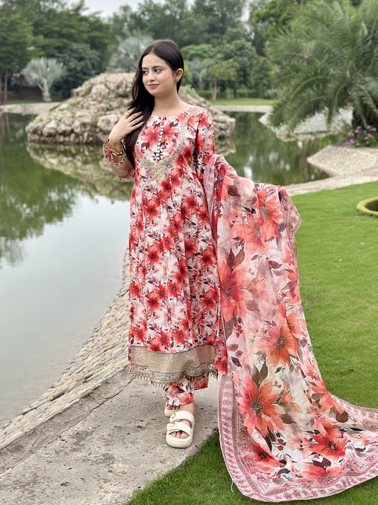3 Piece Suit – Bana Dora with Printed Lawn Dupatta (Pret)