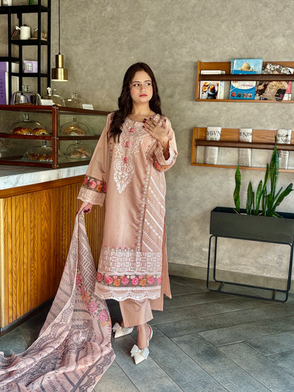 3 Piece Suit – Khadi Shirt & Trouser with Cot Ray Shawl (Pret)