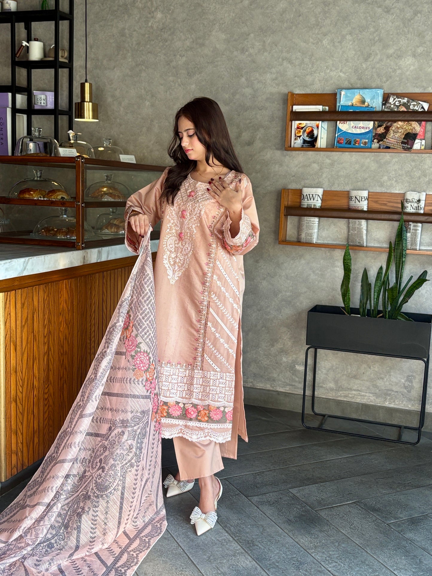 3 Piece Suit – Khadi Shirt & Trouser with Cot Ray Shawl (Pret)