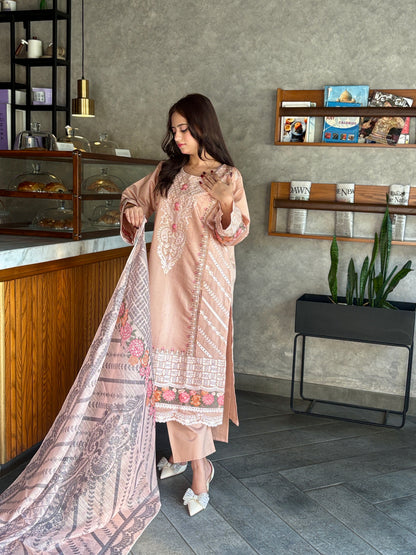 3 Piece Suit – Khadi Shirt & Trouser with Cot Ray Shawl (Pret)