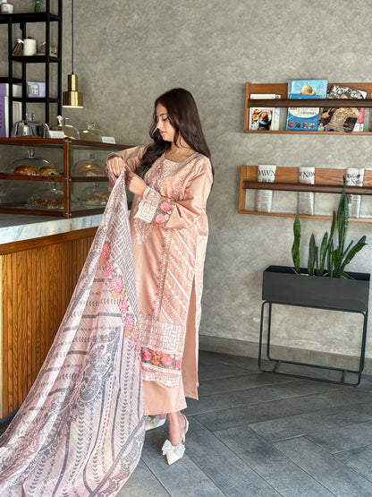 3 Piece Suit – Khadi Shirt & Trouser with Cot Ray Shawl (Pret)