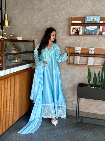 3 Piece Suit – Khadi Shirt & Trouser with Cot Ray Shawl (Pret)